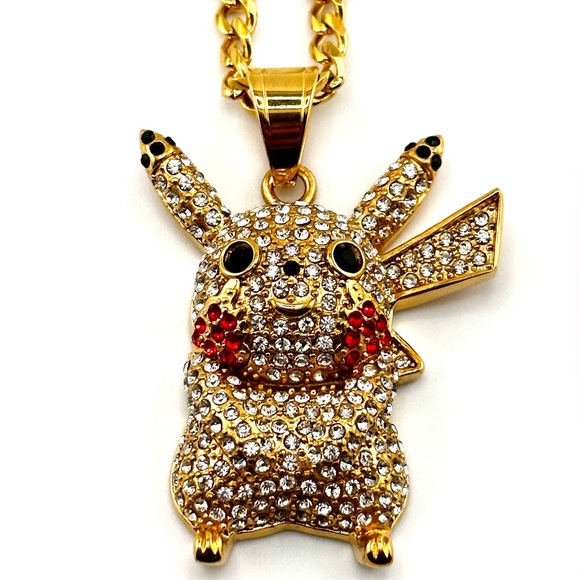 18K Gold Plated over Stainless Steel Pikachu Pendant Necklace - Picture 4 of 8